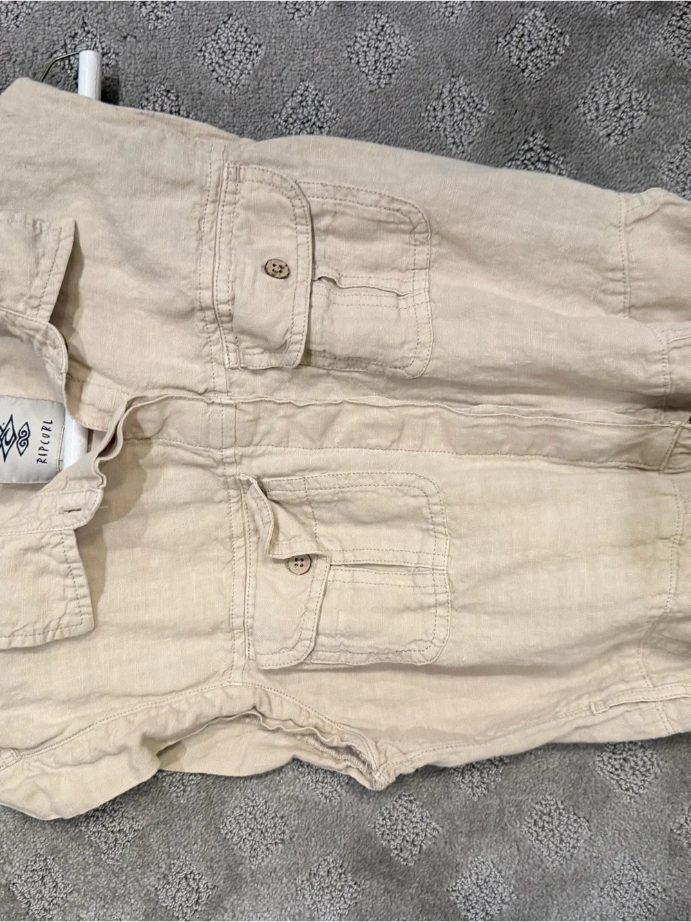 Light Beige Drawstring Linen jumpsuit for women